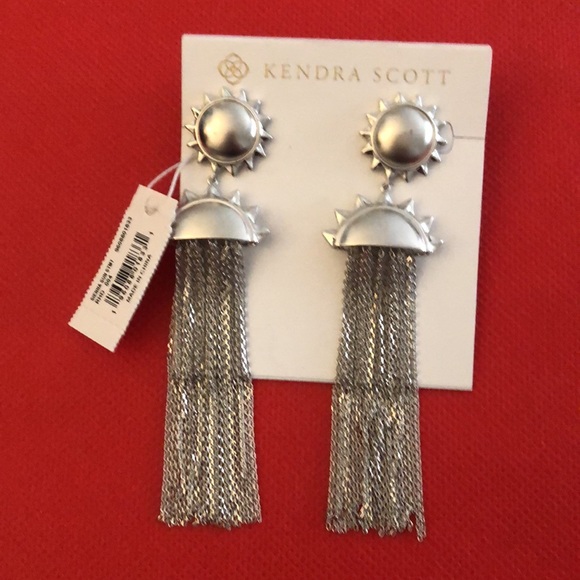 Kendra Scott Silver Tone Rhodium Plated Sienna Sun Statement Drop Earrings NWT - Picture 13 of 14